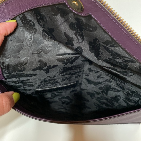 Rebecca Minkoff Leo Envelope Zipper Edge Purple Leather Clutch Purse - Picture 10 of 14